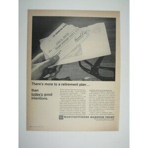 Manufacturers Hanover Trust Retirement Plan Print Ad Vintage 1967 Letter